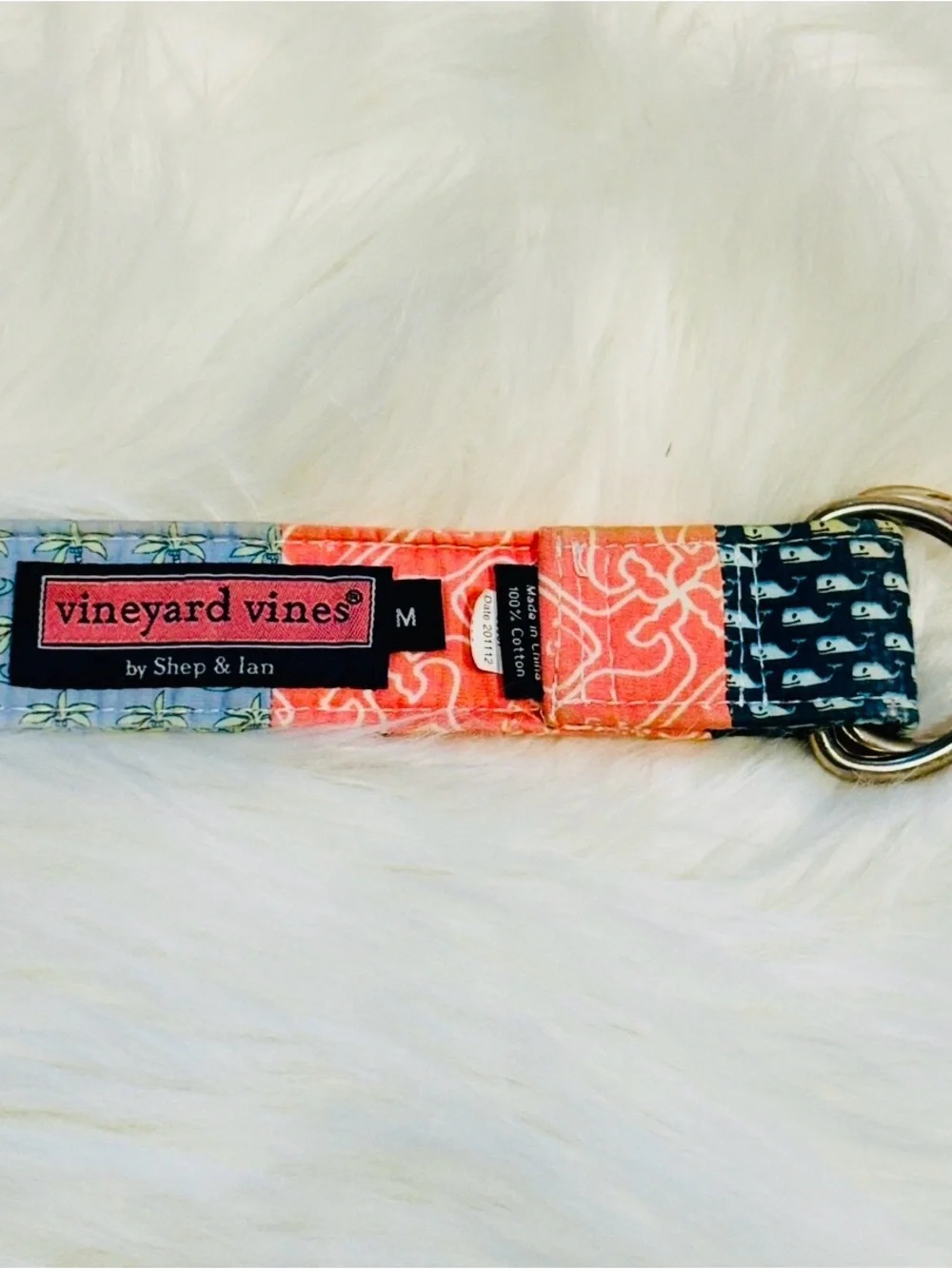 Vintage VINYARD VINES Multicolor Logo Patchwork - Golf Style D-Ring Belt - Picture 3 of 5